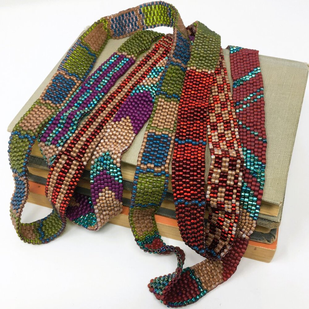 Multicolor Japanese Seed Bead Peyote Stitch Long Infinity Tapestry Necklace
